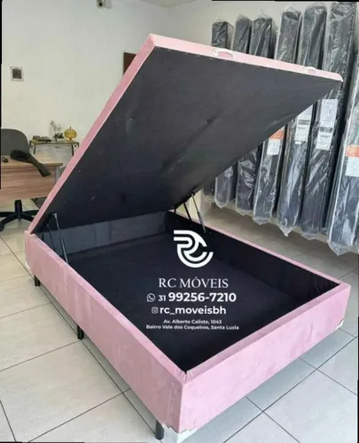 Cama box estruturada Baú Casal 1.38x1.88 Inteiriço Blindado com Pistão a Gás