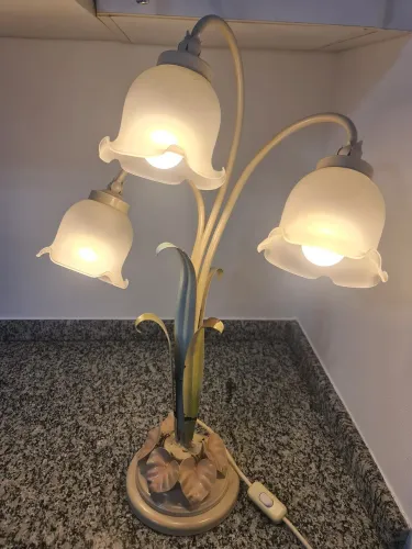 Abajur de mesa retrô em formato floral, cúpula de cabeceira em vidro Branco fosco