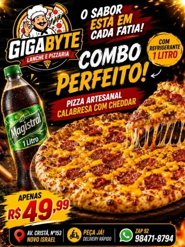 Pizza artesanal calabresa com cheddar