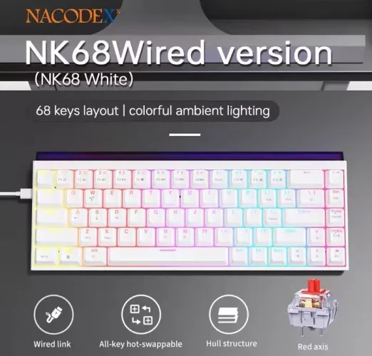 Teclado Gamer Rgb Ajazz NK68 Com Lightbar