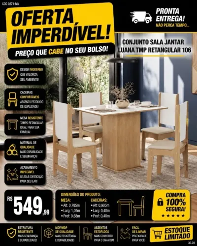 Mesa retangular c/4 cadeiras (Pague na entrega)