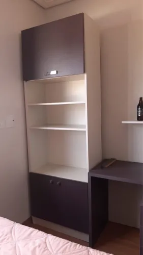 Estante de MDF, porta basculante em cima e 2 portas em baixo
