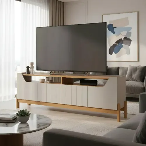 Rack Permóbili Moema Para Tv Até 70 Off White/nature De Mdf - Entrega Rápida 