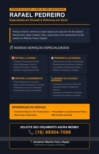 Rafael Pedreiro & Drywall - Reformas, Pintura e Reparos Gerais