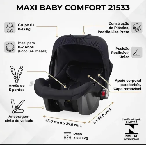 Bebê Conforto Para Bebê Comfort de 0 à 13kgs Preto Maxi Baby