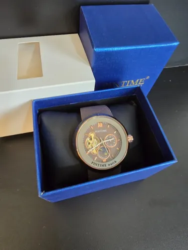 Relógio masculino PINTIME 6652 com movimento mecânico automático e mostrador Open Heart