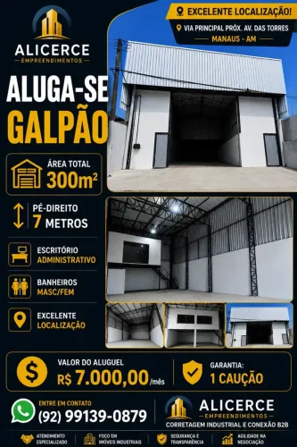 ALUGO GALPÃO RECÉM CONSTRUÍDO NA AV DAS TORRES COM 300 M2