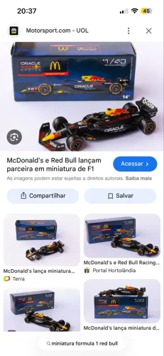 Carrinho Fórmula 1 F1 Red Bull MC