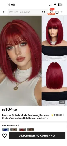 Peruca vermelha ótima para carnaval e cosplay