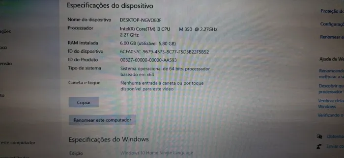 Notebook i3 Windows 10 6gb ram