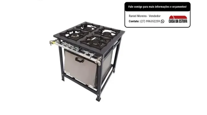 Fogão 4 Bocas Baixa Pressão Chapa Tripla e Forno Grande 98 L Inox 30x30
