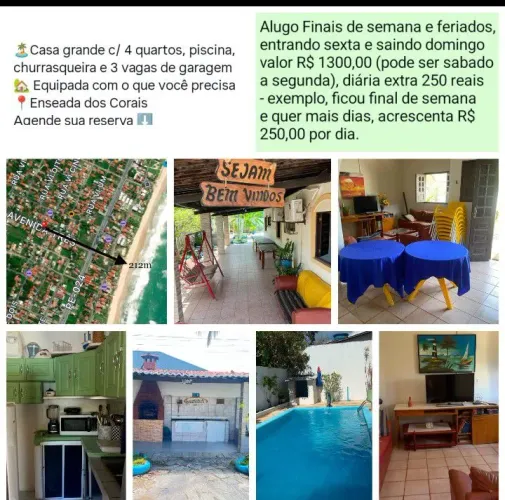 Excelente casa com piscina e churrasqueira para FDS e Feriados em Enseada dos Corais