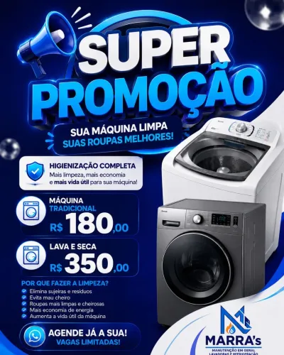 Promoção de Limpeza de Máquina de Lavar e Lava e seca