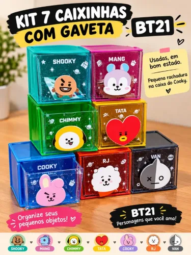 BTS /BT21 vendo caixinha com gavetas organizadores  colecionáveis.cooky tem peq rachadura
