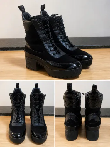 Bota coturno couro e verniz 