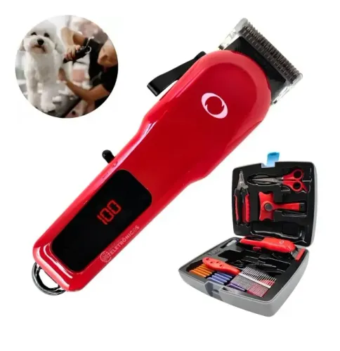 Kit Máquininha Tosa Pet Recarregável Completa Banho E Tosa Vermelho
