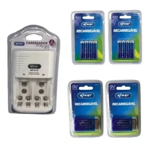 Kit Carregador Pilha + 2 Bateria 9v + 8 Pilha AA Recarregável Controle Remoto Brinquedos