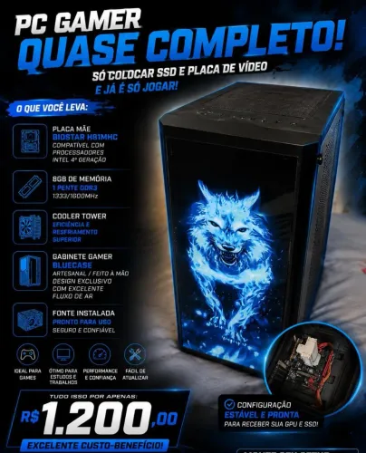 PC Gamer Setup Blue Wolf + H81 + 8GB + Cooler Tower | Gabinete Exclusivo