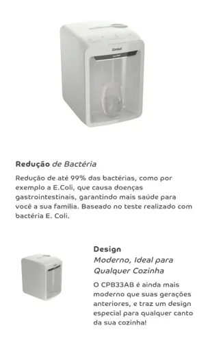 Purificador de água Consul Gela mais, vem com filtro.