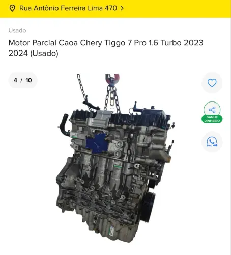 MOTOR PARCIAL CHERY TIGGO 7 PRO 1.6 TURBO 2023 2024 COM NF E 3 MESES DE GARANTIA 