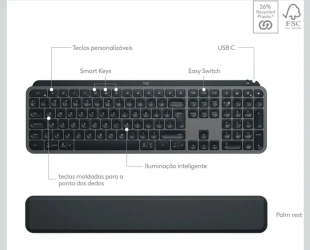 Kit Teclado e Mouse Sem Fio MX Keys S Grafite Logitech
