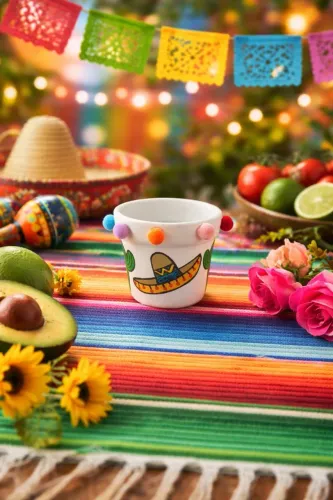 Vaso mexicano com pompons