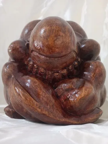 ESCULTURA BUDA CHORÃO ORANG MALU MADEIRA MACIÇA ENTALHADA DECORAÇÃO GRANDE E PESADO!