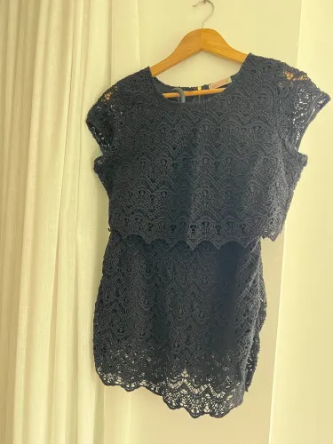 Conjunto Cropped Renda Guipir Preto Tam M