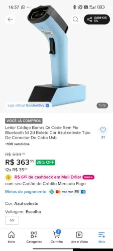 Leitoe Código de Barras QR code sem fio Bluetooth