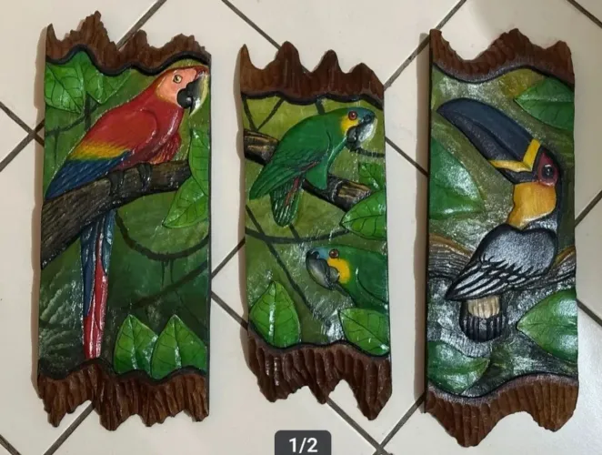 3 AVES ESCULPIDA PELOS INDÍGENAS EM MADEIRA AMAZÓNICA 