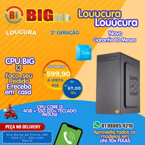 Computador BIG, Intel I3, 4gb Ddr3, Ssd 120gb - BARATO - Garantia 
