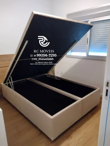 Cama box completa Baú Casal 1.38x1.88 Bipartido Blindado com Pistão a Gás