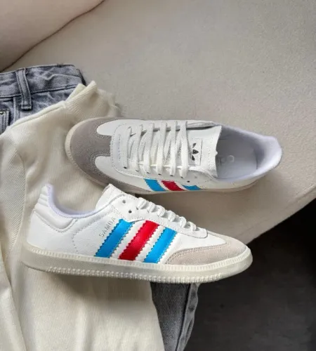 Tenis Adidas Samba OG Branco azul vermelho