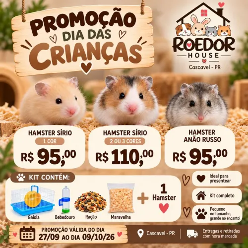 Kit com HamsteR Sírio ou Anão Russo