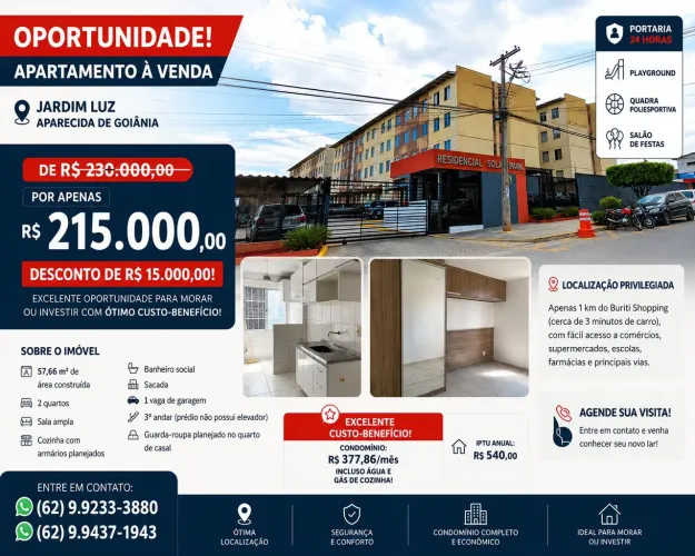 Vende um apartamento no Residencial Solar Park