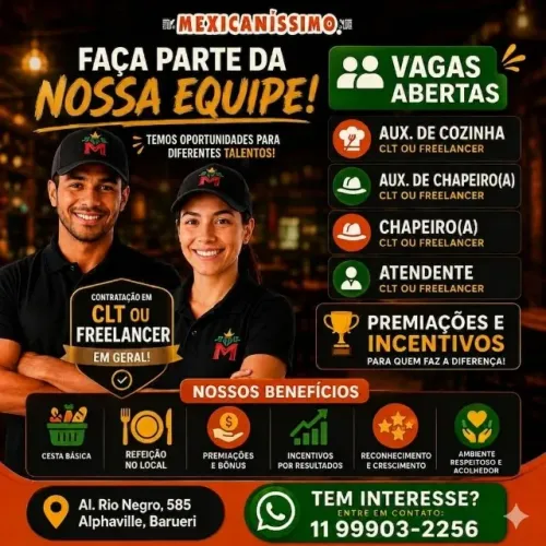 RESTAURANTE EM ALPHAVILLE CONTRATA - INÍCIO IMEDIATO!