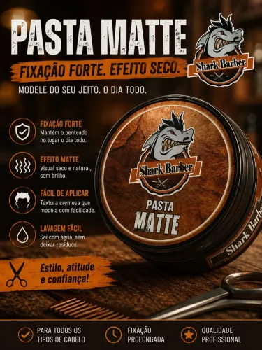 Pasta Matte Shark Barber Pomada Capilar Masculina Fixação Forte Efeito Fosco