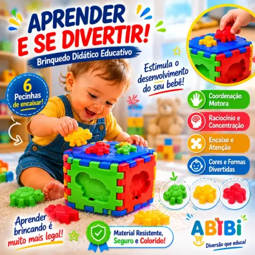 Cubo Interativo Animais Divplast Bloco Didático Educativo Encaixe 15 Peças