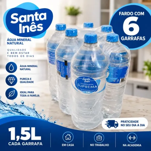 Água Mineral Santa Inês Suprema 1,5L Sem Gás Fardo 6 Garrafas