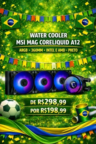 Water Cooler MSI MAG Coreliquid A12, ARGB, 360mm, Intel e AMD, Preto - CLA12360