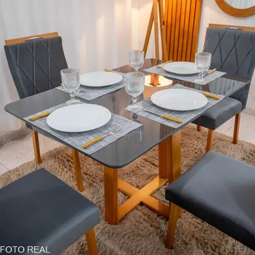 Mesa de Jantar Pedro 1,20m com 4 Cadeiras Lisboa - Produto Novo! Pronta Entrega!