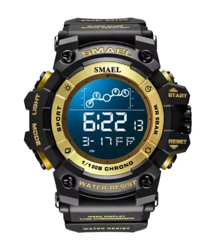 Relógio Smael Digital Sport 50m Led 8082 Preto E Dourado