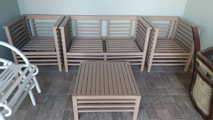 Conjunto de sofá de madeira maciça