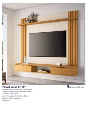 Painel Solus para TV 70" 2 Portas Cinamomo/Off White Novo