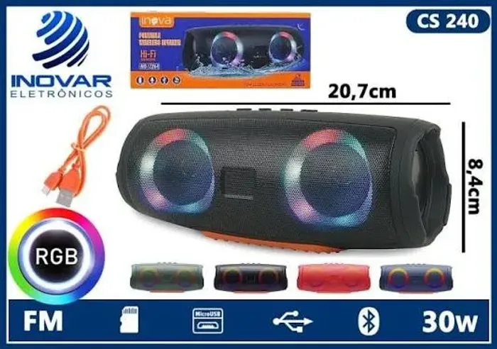 Caixa De Som Portátil Com Led Bluetooth