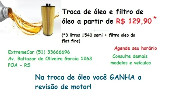 TRoca de óleo e filtro de óleo 1540 3 litros por apenas 129,90 * uno fire