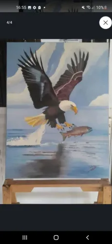 PINTURA DE UMA AGUIA, CAÇANDO UM PEIXE .