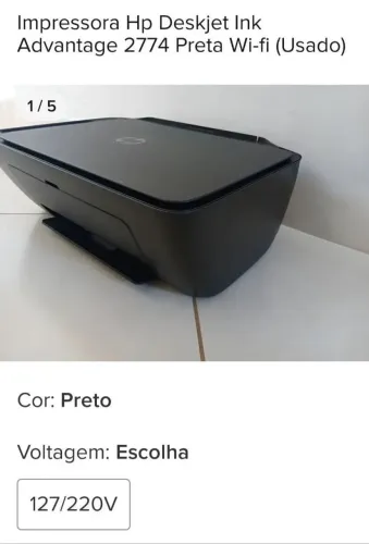Impressora HP Deskjet Ink advantage 2774 preta wi-fi ( semi usada)