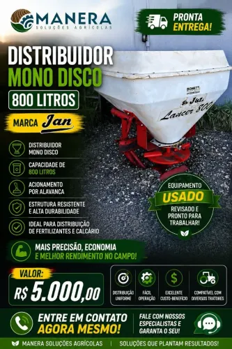 Distribuidor Mono Disco de 800 Litros, Marca Jan, Acionamento Alavanca
