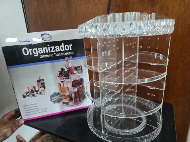 ORGANIZADOR DE MAQUIAGEM GIRATORIO, ACRILICO TRANSPARENTE - LEIA A DESCRIÇÃO